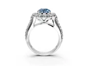Large Accent Halo Engagement Ring Setting for Fancy Blue Round Cut Center with Pave Split Shank and Prong Head in Sterling Silver