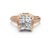 Solitaire Engagement Ring Setting for Radiant Cut Center with Accented Split Shank and Prong Head in Rose Gold