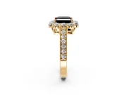 Halo Engagement Ring Setting for Fancy Black Princess Cut Center with Milgrain Channel Band and Prong Head in Yellow Gold