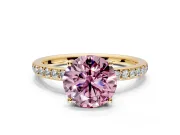 Solitaire Engagement Ring Setting for Fancy Pink Round Cut Center with Fine Pave Band and Prong Head in Yellow Gold