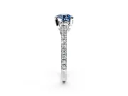Solitaire Engagement Ring Setting for Fancy Blue Round Cut Center with Widening Pave Band and Claw Prong Head in Sterling Silver
