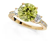 3 Stone Engagement Ring Setting for Fancy Yellow Round Cut Center with Round Cut Side Accents and Prong Head in Yellow Gold