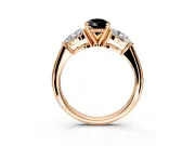 3 Stone Engagement Ring Setting for Fancy Black Pear-Shaped Center with Large Pear-Shaped Accents and Prong Head in Rose Gold