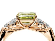 Cluster Engagement Ring Setting for Fancy Yellow Asscher Cut Center with Round Cut Accent Frame and Prong Head in Rose Gold