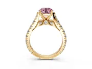 Solitaire Engagement Ring Setting for Fancy Pink Round Cut Center with Pave Cathedral Shoulders and Prong Head in Yellow Gold
