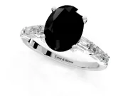 Baguette Engagement Ring Setting for Fancy Black Oval Center with Alternating Bar-Set Band and Prong Head in Sterling Silver