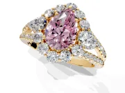 Halo Engagement Ring Setting for Fancy Pink Pear-Shaped Center with Two-Strand Split Shank and Prong Head in Yellow Gold