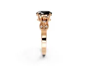 Leaf Engagement Ring Setting for Fancy Black Oval Center with Milgrain Accent Band and Prong Head in Rose Gold