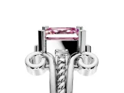 Solitaire Engagement Ring Setting for Fancy Pink Asscher Cut Center with Twisted Band and Scroll Prong Head in Sterling Silver