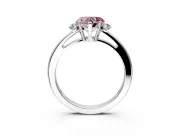 3 Stone Engagement Ring Setting for Fancy Pink Heart-Shaped Center with Low-Set Round Cut Accents and Prong Head in White Gold