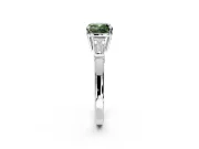 3 Stone Engagement Ring Setting for Fancy Green Cushion Cut Center with Baguette Accents and Prong Head in White Gold