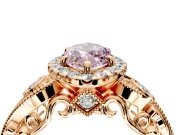 Milgrain Halo Engagement Ring Setting for Fancy Pink Marquise Center with Shoulder Bezels and Prong Head in Rose Gold