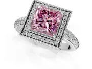Milgrain Halo Engagement Ring Setting for Fancy Pink Princess Cut Center with Three-Sided Pave Band and Prong Head in Sterling Silver