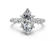 Solitaire Engagement Ring Setting for Marquise Center with Trailing Leaf Accent Band and Prong Head in Sterling Silver