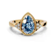 Cluster Engagement Ring Setting for Fancy Blue Pear-Shaped Center with Milgrain Shoulder Clusters and Prong Head in Yellow Gold