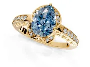 Floral Engagement Ring Setting for Fancy Blue Pear-Shaped Center with Four Accent Clusters and Prong Head in Yellow Gold