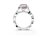 Halo Engagement Ring Setting for Fancy Pink Asscher Cut Center with Twist Band and Prong Head in Platinum