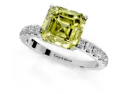 Open Basket Engagement Ring Setting for Fancy Yellow Asscher Cut Center with Pave Band and Prong Head in Sterling Silver