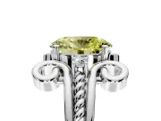 Solitaire Engagement Ring Setting for Fancy Yellow Oval Center with Twisted Band and Scroll Prong Head in Platinum