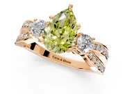 3 Stone Engagement Ring Setting for Fancy Yellow Pear-Shaped Center with Pave Twist Band and Prong Head in Rose Gold