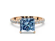 Solitaire Engagement Ring Setting for Fancy Blue Princess Cut Center with Micro Pave Band and Prong Head in Rose Gold