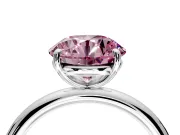 Low-Set Solitaire Engagement Ring Setting for Fancy Pink Round Cut Center with Thin Plain Band and Prong Head in White Gold