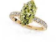 Solitaire Engagement Ring Setting for Fancy Yellow Marquise Center with Round Cut Pave Band and Prong Head in Yellow Gold