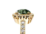 Halo Engagement Ring Setting for Fancy Green Round Cut Center with Inner Milgrain Border and Prong Head in Yellow Gold