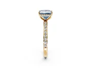 Hidden Halo Engagement Ring Setting for Fancy Blue Princess Cut Center with Pave Band and Prong Head in Yellow Gold