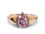 Tension Engagement Ring Setting for Fancy Pink Pear-Shaped Center with Wide Tapered Band and Tension Head in Rose Gold