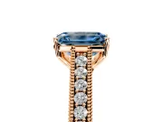 Solitaire Engagement Ring Setting for Fancy Blue Emerald Cut Center with Engraved Pave Band and Prong Head in Rose Gold