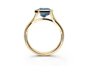 Solitaire Engagement Ring Setting for Fancy Blue Asscher Cut Center with V Split Shank and Bezel Head in Yellow Gold