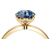 Solitaire Engagement Ring Setting for Fancy Blue Round Cut Center with Thin Rounded Plain Band and Prong Head in Yellow Gold