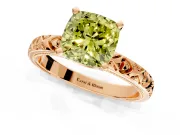 Solitaire Engagement Ring Setting for Fancy Yellow Cushion Cut Center with XO Engraved Band and Prong Head in Rose Gold