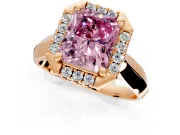 Halo Engagement Ring Setting for Fancy Pink Radiant Cut Center with Square Band and Prong Head in Rose Gold