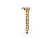 Solitaire Engagement Ring Setting for Pear-Shaped Center with Engraved Pave Band and Prong Head in Yellow Gold