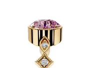 Milgrain Bezel Engagement Ring Setting for Fancy Pink Round Cut Center with Marquise Stations and Bezel Head in Yellow Gold