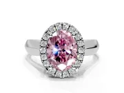 Halo Engagement Ring Setting for Fancy Pink Oval Center with Square Band and Prong Head in Platinum
