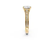 Solitaire Engagement Ring Setting for Princess Cut Center with Pave Rail Split Shank and Prong Head in Yellow Gold