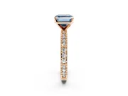 Solitaire Engagement Ring Setting for Fancy Blue Asscher Cut Center with Milgrain-Edged Pave Band and Prong Head in Rose Gold