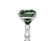 Solitaire Engagement Ring Setting for Fancy Green Asscher Cut Center with Bamboo Band and Prong Head in Platinum