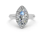 Halo Engagement Ring Setting for Marquise Center with Knife Ridge Cathedral Band and Prong Head in Platinum