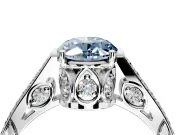 Cathedral Engagement Ring Setting for Fancy Blue Oval Center with Antique-Style Pave Band and Prong Head in Platinum