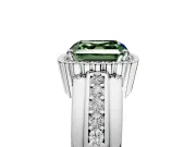 Halo Engagement Ring Setting for Fancy Green Asscher Cut Center with Wide Band, Inlaid Accent Row and Prong Head in Sterling Silver