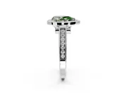 Halo Engagement Ring Setting for Fancy Green Pear-Shaped Center with Outer Bezel Rim, Pave Band and Prong Head in Sterling Silver