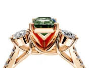 3 Stone Engagement Ring Setting for Fancy Green Emerald Cut Center with Crossover Basket, Pave Band and Prong Head in Rose Gold