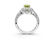 Solitaire Engagement Ring Setting for Fancy Yellow Emerald Cut Center with Filigree Accent Basket and Prong Head in Sterling Silver