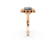 Cluster Halo Engagement Ring Setting for Fancy Blue Princess Cut Center with Milgrain Bezel Accents and Prong Head in Rose Gold