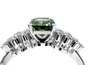 Cluster Engagement Ring Setting for Fancy Green Emerald Cut Center with 2-Row Shoulder Clusters and Prong Head in Platinum