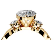 3 Stone Engagement Ring Setting for Heart-Shaped Center with Pave Twist Band and Prong Head in Yellow Gold